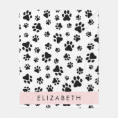 Paw Pattern, Dog Paws, Black and White, Jouw naam Fleece Deken (Voorkant)