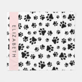 Paw Pattern, Dog Paws, Black and White, Jouw naam Fleece Deken (Voorkant (Horizontaal))