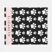 Paw Pattern, Dog Paws, Black and White, Jouw naam Fleece Deken (Voorkant (Horizontaal))
