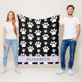 Paw Pattern, Dog Paws, Black and White, Jouw naam Fleece Deken