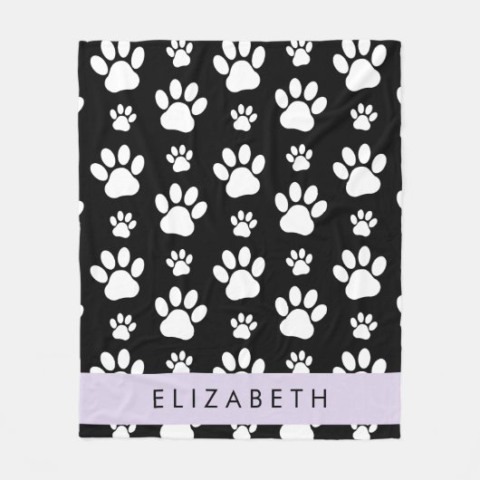 Paw Pattern, Dog Paws, Black and White, Jouw naam Fleece Deken (Voorkant)