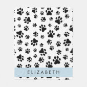 Paw Pattern, Dog Paws, Black and White, Jouw naam Fleece Deken (Voorkant)