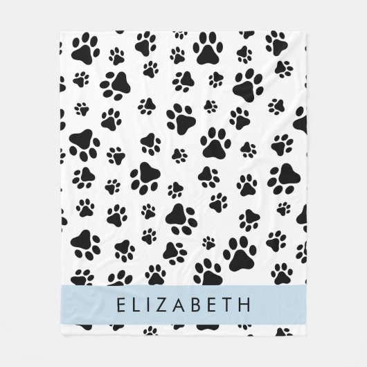 Paw Pattern, Dog Paws, Black and White, Jouw naam Fleece Deken (Voorkant)