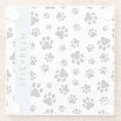 Paw Pattern, Dog Paws, Black and White, Jouw naam Glazen Onderzetter (Achterkant)
