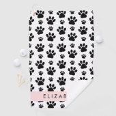 Paw Pattern, Dog Paws, Black and White, Jouw naam Golfhanddoek (Insitu)