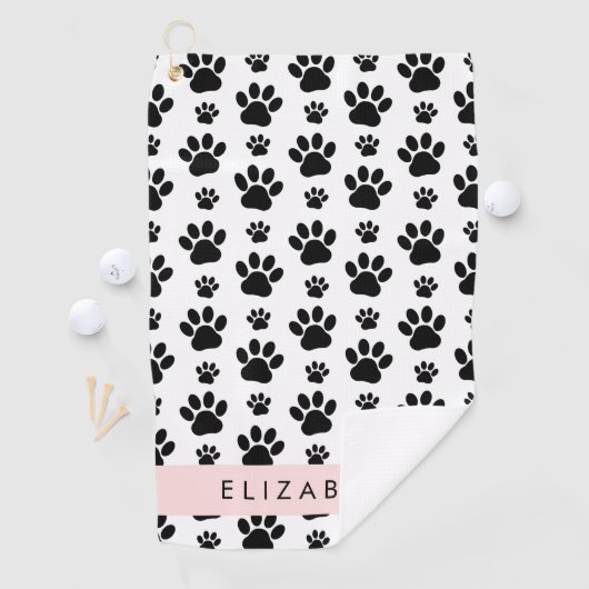 Paw Pattern, Dog Paws, Black and White, Jouw naam Golfhanddoek (Insitu)