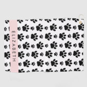 Paw Pattern, Dog Paws, Black and White, Jouw naam Golfhanddoek (Horizontaal)