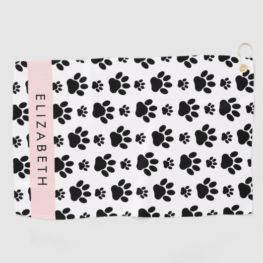Paw Pattern, Dog Paws, Black and White, Jouw naam Golfhanddoek (Horizontaal)