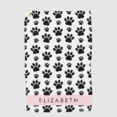 Paw Pattern, Dog Paws, Black and White, Jouw naam Golfhanddoek (Voorkant)