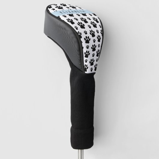 Paw Pattern, Dog Paws, Black and White, Jouw naam Golfheadcover (Schuin)