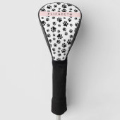 Paw Pattern, Dog Paws, Black and White, Jouw naam Golfheadcover (Voorkant)