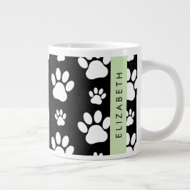 Paw Pattern, Dog Paws, Black and White, Jouw naam Grote Koffiekop