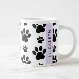 Paw Pattern, Dog Paws, Black and White, Jouw naam Grote Koffiekop