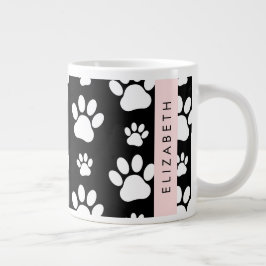 Paw Pattern, Dog Paws, Black and White, Jouw naam Grote Koffiekop