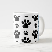 Paw Pattern, Dog Paws, Black and White, Jouw naam Grote Koffiekop (Voorkant rechts)