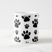 Paw Pattern, Dog Paws, Black and White, Jouw naam Grote Koffiekop (Voorkant)