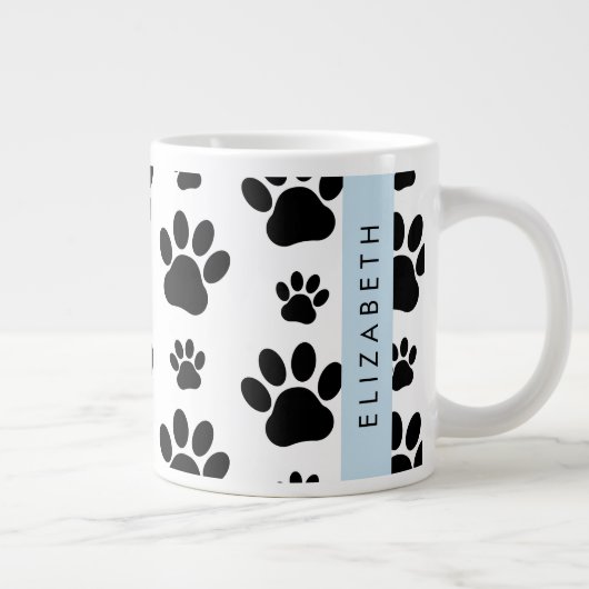 Paw Pattern, Dog Paws, Black and White, Jouw naam Grote Koffiekop (Rechts)