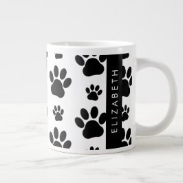 Paw Pattern, Dog Paws, Black and White, Jouw naam Grote Koffiekop