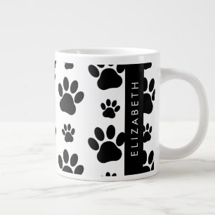Paw Pattern, Dog Paws, Black and White, Jouw naam Grote Koffiekop