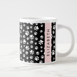 Paw Pattern, Dog Paws, Black and White, Jouw naam Grote Koffiekop