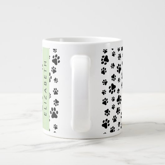 Paw Pattern, Dog Paws, Black and White, Jouw naam Grote Koffiekop (Achterkant)