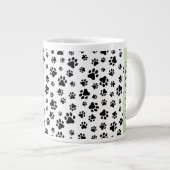 Paw Pattern, Dog Paws, Black and White, Jouw naam Grote Koffiekop (Voorkant rechts)