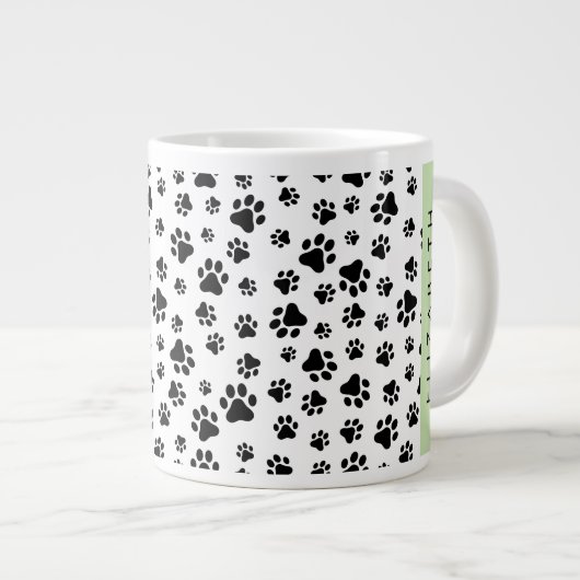 Paw Pattern, Dog Paws, Black and White, Jouw naam Grote Koffiekop (Voorkant rechts)