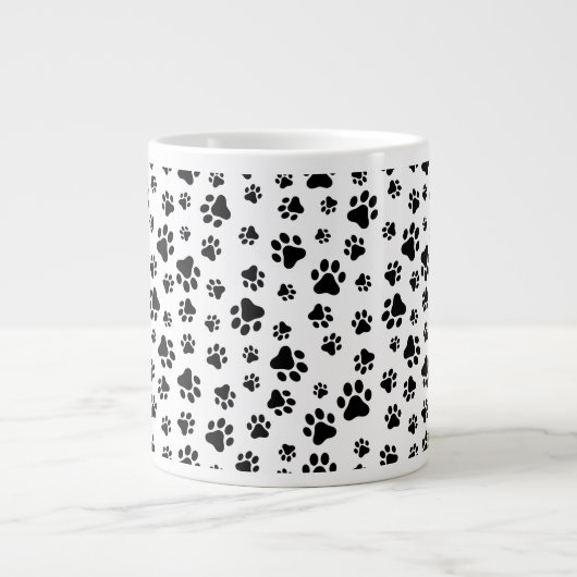 Paw Pattern, Dog Paws, Black and White, Jouw naam Grote Koffiekop (Voorkant)