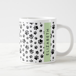 Paw Pattern, Dog Paws, Black and White, Jouw naam Grote Koffiekop