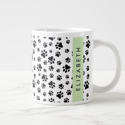 Paw Pattern, Dog Paws, Black and White, Jouw naam Grote Koffiekop (Rechts)