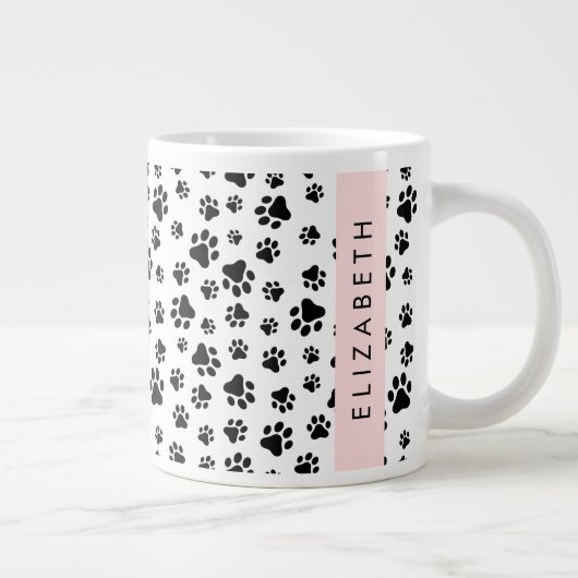 Paw Pattern, Dog Paws, Black and White, Jouw naam Grote Koffiekop (Rechts)