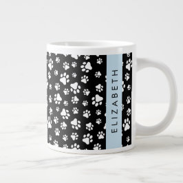 Paw Pattern, Dog Paws, Black and White, Jouw naam Grote Koffiekop