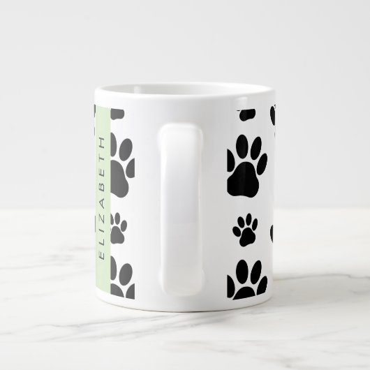 Paw Pattern, Dog Paws, Black and White, Jouw naam Grote Koffiekop (Achterkant)