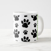 Paw Pattern, Dog Paws, Black and White, Jouw naam Grote Koffiekop (Voorkant rechts)
