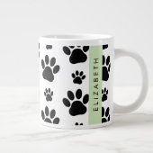 Paw Pattern, Dog Paws, Black and White, Jouw naam Grote Koffiekop (Rechts)