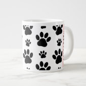 Paw Pattern, Dog Paws, Black and White, Jouw naam Grote Koffiekop (Voorkant rechts)