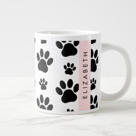 Paw Pattern, Dog Paws, Black and White, Jouw naam Grote Koffiekop
