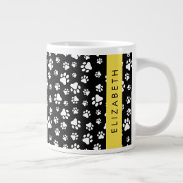 Paw Pattern, Dog Paws, Black and White, Jouw naam Grote Koffiekop