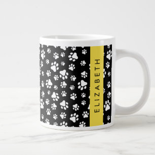 Paw Pattern, Dog Paws, Black and White, Jouw naam Grote Koffiekop
