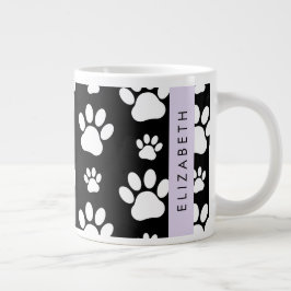 Paw Pattern, Dog Paws, Black and White, Jouw naam Grote Koffiekop