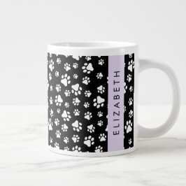 Paw Pattern, Dog Paws, Black and White, Jouw naam Grote Koffiekop