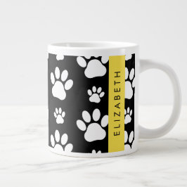 Paw Pattern, Dog Paws, Black and White, Jouw naam Grote Koffiekop