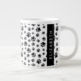 Paw Pattern, Dog Paws, Black and White, Jouw naam Grote Koffiekop