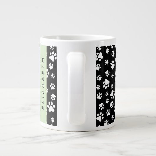 Paw Pattern, Dog Paws, Black and White, Jouw naam Grote Koffiekop (Achterkant)