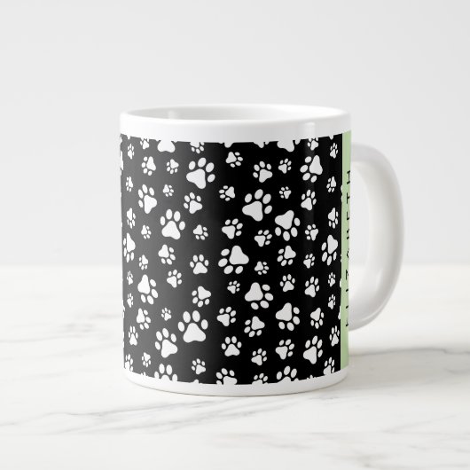 Paw Pattern, Dog Paws, Black and White, Jouw naam Grote Koffiekop (Voorkant rechts)