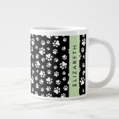 Paw Pattern, Dog Paws, Black and White, Jouw naam Grote Koffiekop (Rechts)