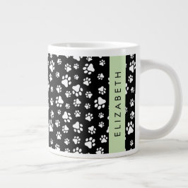 Paw Pattern, Dog Paws, Black and White, Jouw naam Grote Koffiekop