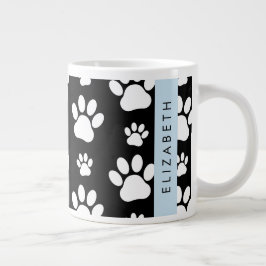 Paw Pattern, Dog Paws, Black and White, Jouw naam Grote Koffiekop