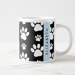 Paw Pattern, Dog Paws, Black and White, Jouw naam Grote Koffiekop