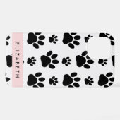 Paw Pattern, Dog Paws, Black and White, Jouw naam iPhone Hoesje (Achterkant horizontaal)